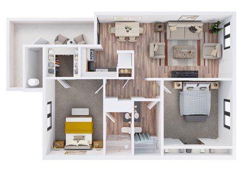 Floor plan for 2 beds, 2 baths, 900 sqft